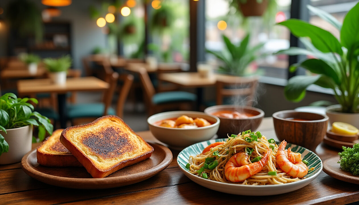 découvrez une dégustation unique au local house : appréciez le kaya toast grillé au charbon, le char kway teow de penang et de savoureux plats locaux dans un kopitiam éco-responsable alliant tradition et respect de l’environnement.